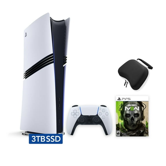 PlayStation 5 Pro Upgraded 3TB Digital Edition Call of Duty Modern Warfare II Bundle and Mytrix Controller Case - White, Flagship Pro PS5 3TB PCIe SSD Gaming Console