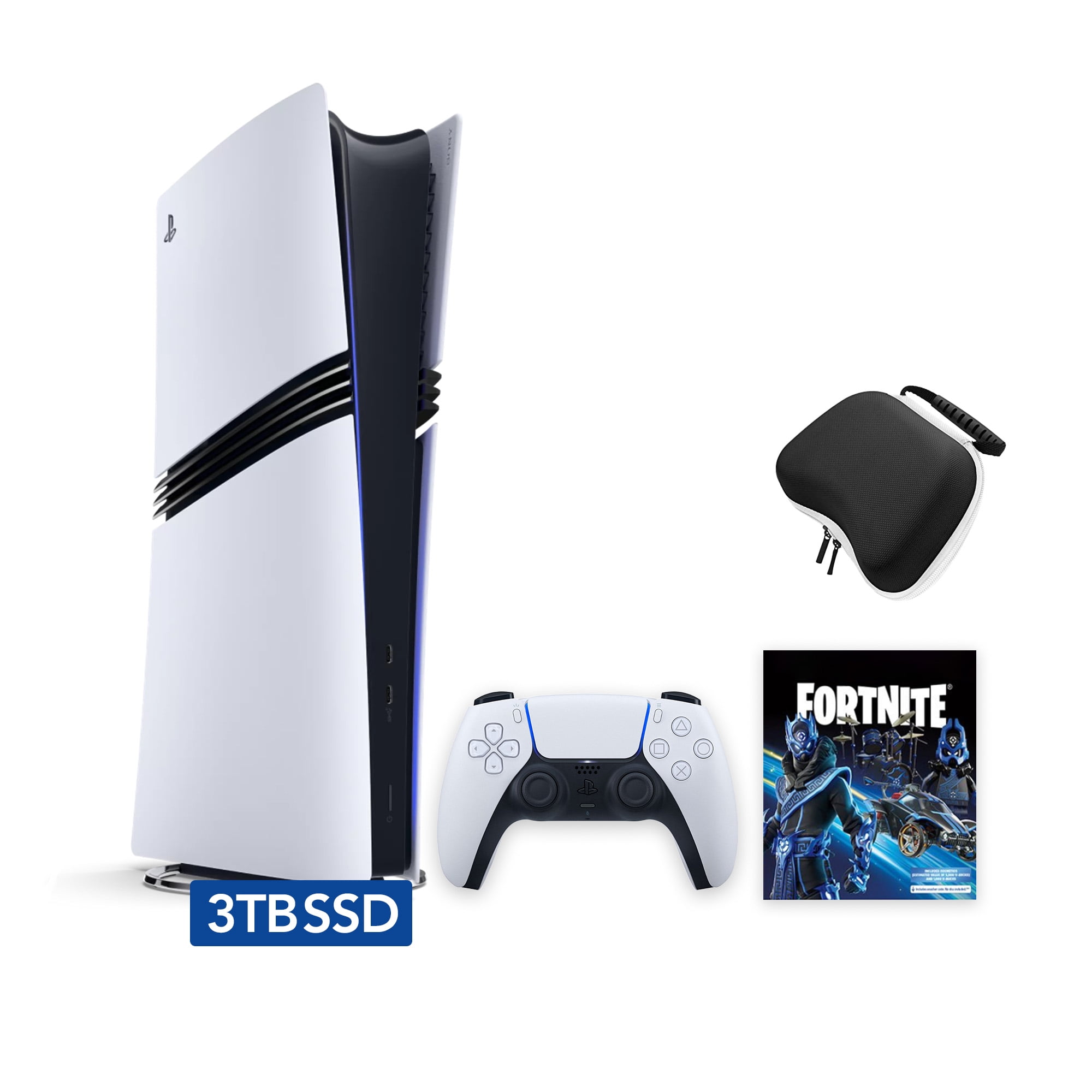 PlayStation 5 Pro Upgraded 3TB Digital Edition Fortnite Cobalt Star Bundle and Mytrix Controller Case - White, Flagship Pro PS5 3TB PCIe SSD Gaming Console