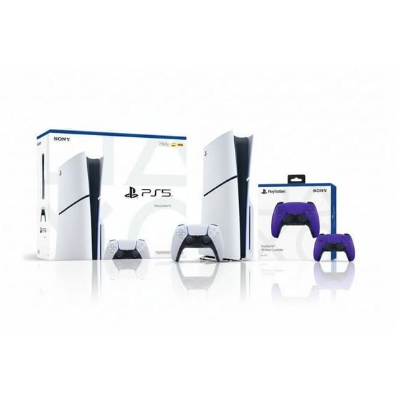 PlayStation 5 Slim Console 1TB + PlayStation 5 DualSense Wireless Controller Galactic Purple - Includes PS5 Console & 2 DualSense Controllers - 16GB RAM - 1TB SSD - Custom Integrated I/O - Up to 12...