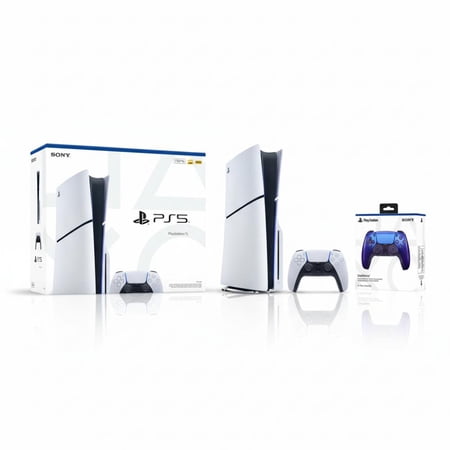 PlayStation 5 Slim Console 1TB + Sony PlayStation 5 DualSense Wireless Controller Chroma Indigo - Includes PS5 Console & 2 DualSense Controllers - 16GB RAM - 1TB SSD - Custom Integrated I/O - Up to...