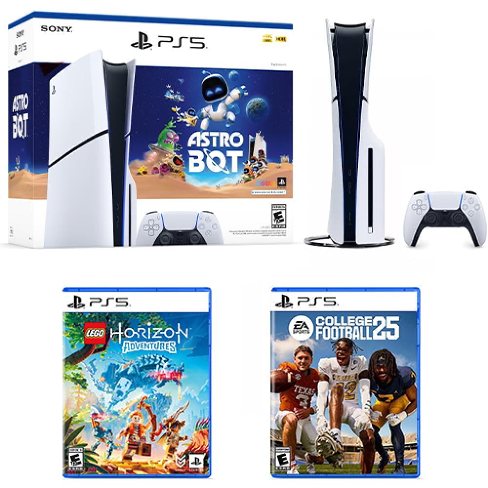 PlayStation 5 Slim Console Astro Bot Bundle + College Football 25 Standard Edition PlayStation 5 + LEGO Horizon Adventures PlayStation 5