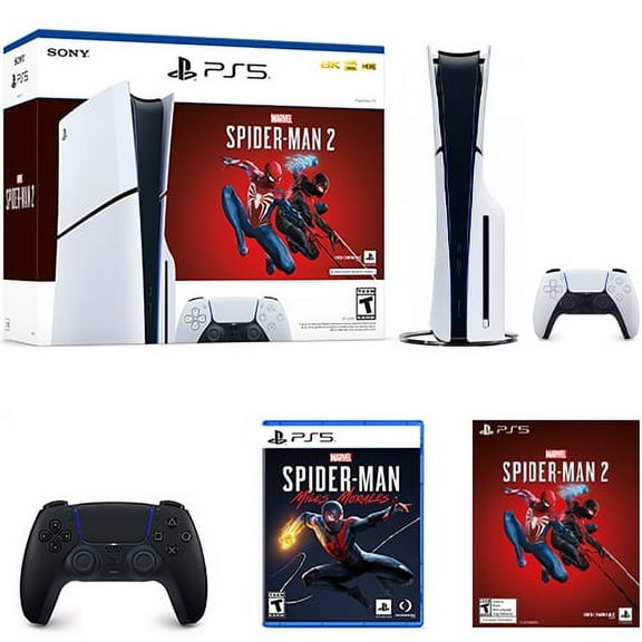PlayStation 5 Slim Console Marvels Spider-Man 2 Bundle + Extra PlayStation 5 DualSense Wireless Controller Midnight Black+ Marvel's Spider-Man: Miles Morales for PlayStation 5