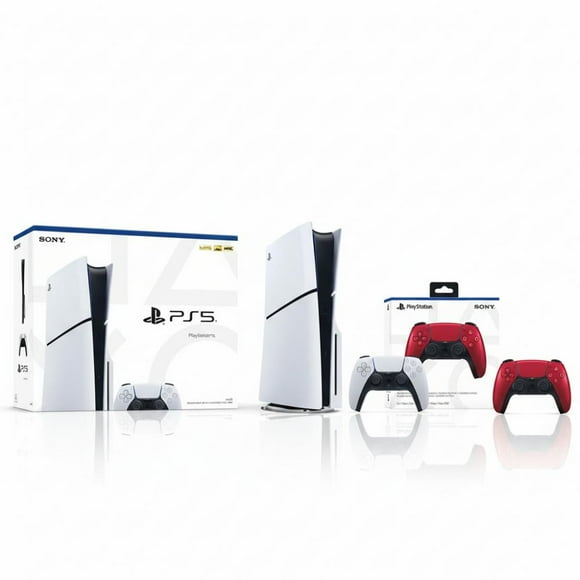 PlayStation 5 Slim Console + PlayStation 5 DualSense Wireless Controller Volcanic Red - Includes PS5 Console & 2 DualSense Controllers - 16 GB RAM - 1 TB SSD - Custom Integrated I/O - Up to 120fps ...