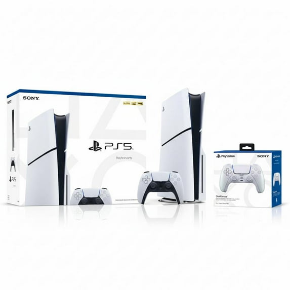 PlayStation 5 Slim Console + Sony PlayStation 5 DualSense Wireless Controller Chroma Pearl - Includes PS5 Console & 2 DualSense Controllers - 16 GB RAM - 1 TB SSD - Custom Integrated I/O - Up to 12...