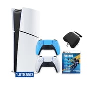 PlayStation 5 Slim Digital 1.8TB SSD Fortnite Flowering Chaos Console with Two Controllers, White and Starlight Blue DualSense and Hard Shell Protective Controller Case - PS5 Slim Digital Console