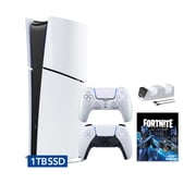 PlayStation 5 Slim Digital 1TB SSD Fortnite Cobalt Star Console with Two Controllers, White and Chroma Pearl DualSense and Dual Controller Charger - PS5 Slim Digital Console