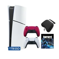 PlayStation 5 Slim Digital 1TB SSD Fortnite Cobalt Star Console with Two Controllers, White and Cosmic Red DualSense and Hard Shell Protective Controller Case - PS5 Slim Digital Console