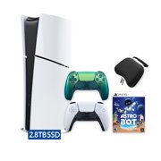 PlayStation 5 Slim Digital 2.8TB SSD ASTRO BOT Console with Two Controllers, White and Chroma Teal DualSense and Hard Shell Protective Controller Case - PS5 Slim Digital Console
