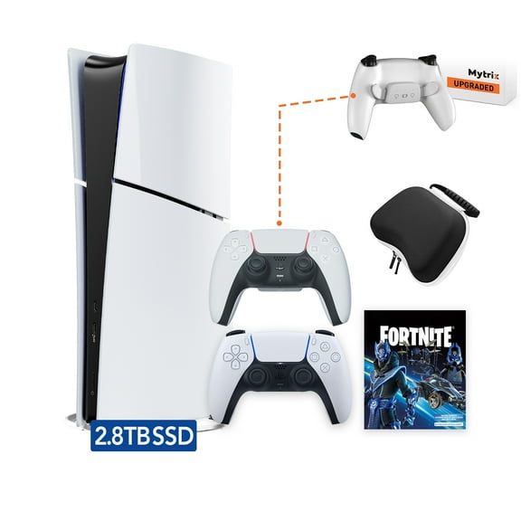 PlayStation 5 Slim Digital 2.8TB SSD Fortnite Cobalt Star Console, an Additional Upgraded PS5 Controller with Remappable Back Paddles and Turbo, Controller Case - PS5 Slim Digital Console