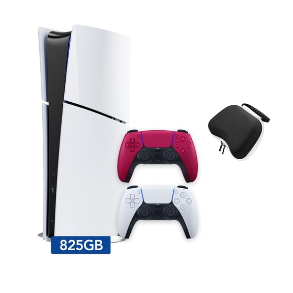 PlayStation 5 Slim Digital 1.8TB SSD Edition Bundle with Two Controllers White and Cosmic Red Dualsense and Mytrix Controller Case - Slim PS5 1.8TB PCIe SSD Gaming Console
