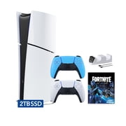 PlayStation 5 Slim Digital 2TB SSD Fortnite Cobalt Star Console with Two Controllers, White and Starlight Blue DualSense and Dual Controller Charger - PS5 Slim Digital Console
