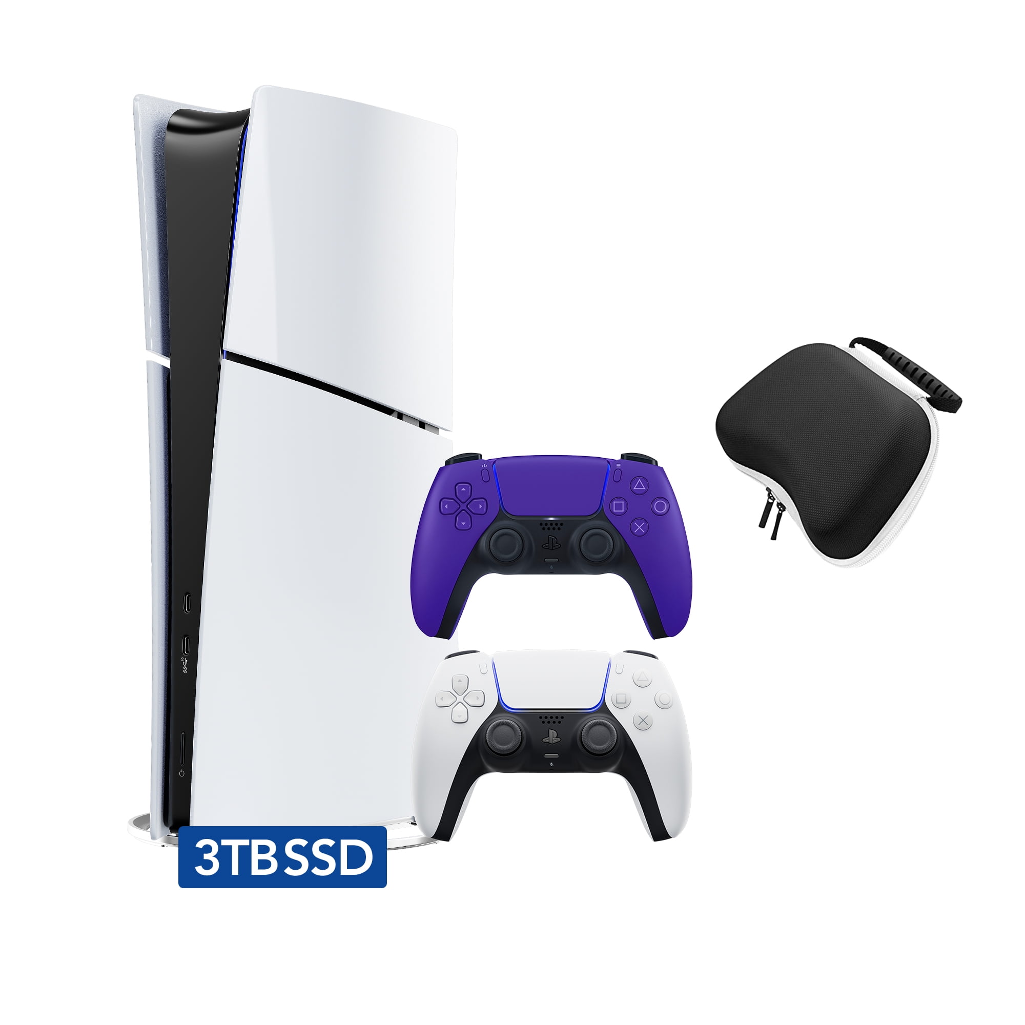 PlayStation 5 Slim Digital 3TB SSD Edition Bundle with Two Controllers White and Galactic Purple Dualsense and Mytrix Controller Case - Slim PS5 3TB PCIe SSD Gaming Console JP Version Region Free