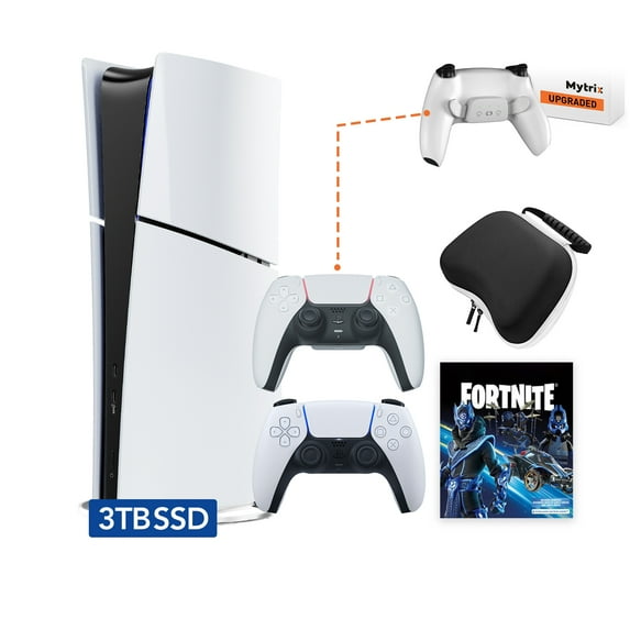 PlayStation 5 Slim Digital 3TB SSD Fortnite Cobalt Star Console, an Additional Upgraded PS5 Controller with Remappable Back Paddles and Turbo, Controller Case - PS5 Slim Digital Console