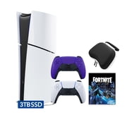 PlayStation 5 Slim Digital 3TB SSD Fortnite Cobalt Star Console with Two Controllers, White and Galactic Purple DualSense and Hard Shell Protective Controller Case - PS5 Slim Digital Console
