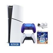 PlayStation 5 Slim Digital 825GB SSD ASTRO BOT Console with Two Controllers, White and Chroma Indigo DualSense and Dual Controller Charger - PS5 Slim Digital Console