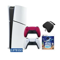 PlayStation 5 Slim Digital 2.8TB SSD ASTRO BOT Console with Two Controllers, White and Cosmic Red DualSense and Hard Shell Protective Controller Case - PS5 Slim Digital Console