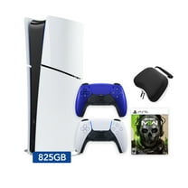 PlayStation 5 Slim Digital 825GB SSD Call of Duty Modern Warfare II Console with Two Controllers, White and Cobalt Blue DualSense and Hard Shell Protective Controller Case - PS5 Slim Digital Console