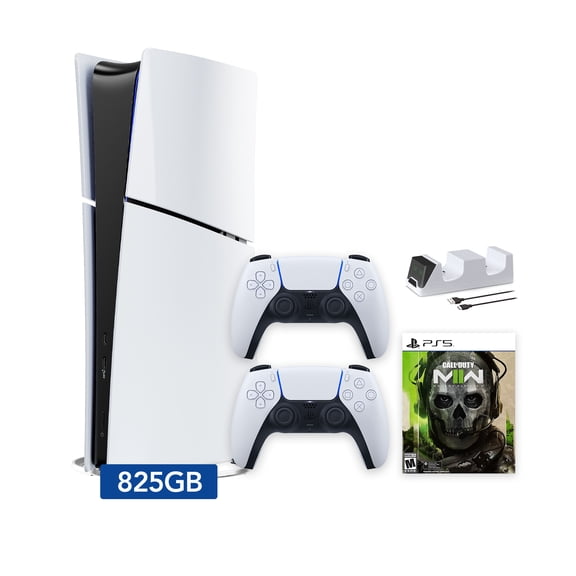 PlayStation 5 Slim Digital 825GB SSD Call of Duty Modern Warfare II Console with Two DualSense Controllers and Dual Controller Charger - PS5 Slim Digital Console