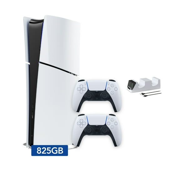 PlayStation 5 Slim Digital 825GB SSD Console with Two DualSense Controllers and Dual Controller Charger - PS5 Slim Digital Console