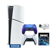 PlayStation 5 Slim Digital 825GB SSD Fortnite Cobalt Star Console with Two Controllers, White and Chroma Indigo DualSense and Dual Controller Charger - PS5 Slim Digital Console