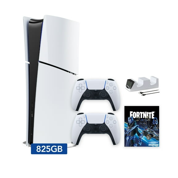 PlayStation 5 Slim Digital 825GB SSD Fortnite Cobalt Star Console with Two DualSense Controllers and Dual Controller Charger - PS5 Slim Digital Console