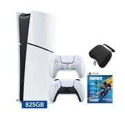 PlayStation 5 Slim Digital 825GB SSD Fortnite Flowering Chaos Console with Two Controllers, White and Chroma Pearl DualSense, Hard Shell Protective Controller Case - PS5 Slim Digital Console