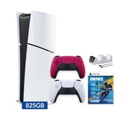 PlayStation 5 Slim Digital 825GB SSD Fortnite Flowering Chaos Console with Two Controllers, White and Cosmic Red DualSense and Dual Controller Charger - PS5 Slim Digital Console