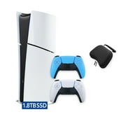 PlayStation 5 Slim Digital Edition 1TB SSD Bundle with Two Controllers White and Starlight Blue Dualsense and Mytrix Controller Case - Slim PS5 1TB PCIe SSD Gaming Console JP Version Region Free