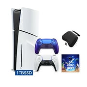 PlayStation 5 Slim Disc 1TB SSD ASTRO BOT Bundle with Two Controllers, White and Chroma Indigo DualSense, Hard Shell Protective Controller Case - PS5 Slim Disc Edition