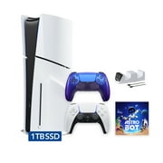 PlayStation 5 Slim Disc 1TB SSD ASTRO BOT Bundle with Two Controllers, White and Chroma Indigo DualSense and Mytrix Dual Controller Charger - PS5 Slim Disc Edition