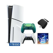 PlayStation 5 Slim Disc 1TB SSD ASTRO BOT Bundle with Two Controllers, White and Chroma Teal DualSense and Mytrix Hard Shell Protective Controller Case - PS5 Slim Disc Edition