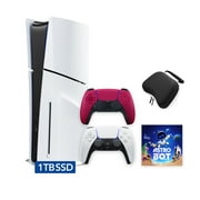 PlayStation 5 Slim Disc 1TB SSD ASTRO BOT Bundle with Two Controllers, White and Cosmic Red DualSense and Mytrix Hard Shell Protective Controller Case - PS5 Slim Disc Edition