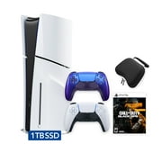 PlayStation 5 Slim Disc 1TB SSD Call of Duty Black Ops 6 Bundle with Two Controllers, White and Chroma Indigo DualSense, Hard Shell Protective Controller Case - PS5 Slim Disc Edition