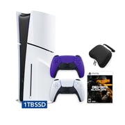 PlayStation 5 Slim Disc 1TB SSD Call of Duty Black Ops 6 Bundle with Two Controllers, White and Galactic Purple DualSense, Hard Shell Protective Controller Case - PS5 Slim Disc Edition