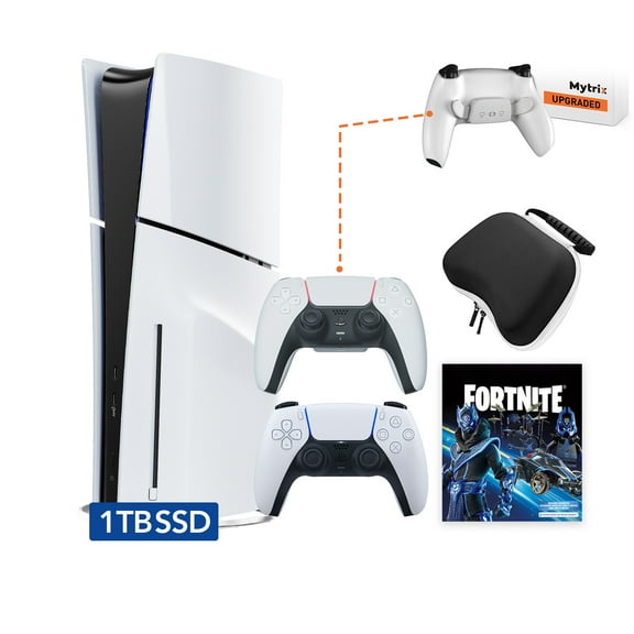 PlayStation 5 Slim Disc 1TB SSD Fortnite Cobalt Star Bundle, an Additional Mytrix Upgraded PS5 Controller with Remappable Back Paddles and Turbo, plus Controller Case - PS5 Slim Disc Edition