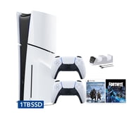 PlayStation 5 Slim Disc 1TB SSD Fortnite Cobalt Star Bundle God of War Bundle with Two DualSense Controllers and Mytrix Dual Controller Charger - PS5 Slim Disc Edition
