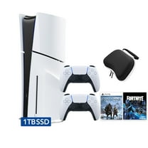 PlayStation 5 Slim Disc 1TB SSD Fortnite Cobalt Star Bundle God of War Bundle with Two DualSense Controllers and Mytrix Hard Shell Protective Controller Case - PS5 Slim Disc Edition