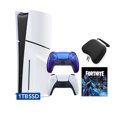 thumbnail image 1 of PlayStation 5 Slim Disc 1TB SSD Fortnite Cobalt Star Bundle with Two Controllers, White and Chroma Indigo DualSense, Hard Shell Protective Controller Case - PS5 Slim Disc Edition, 1 of 9