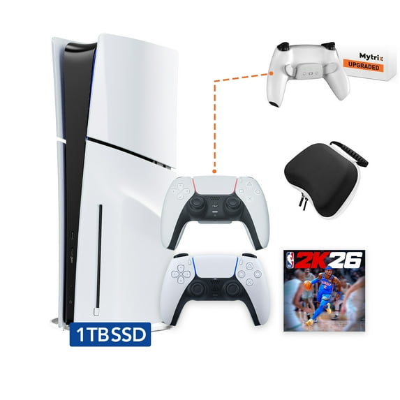 PlayStation 5 Slim Disc 1TB SSD NBA 2K26 Bundle, an Additional Mytrix Upgraded PS5 Controller with Remappable Back Paddles and Turbo, plus Controller Case - PS5 Slim Disc Edition