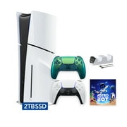 PlayStation 5 Slim Disc 2TB SSD ASTRO BOT Bundle with Two Controllers, White and Chroma Teal DualSense and Mytrix Dual Controller Charger - PS5 Slim Disc Edition