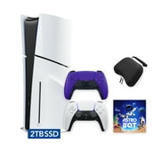 PlayStation 5 Slim Disc 2TB SSD ASTRO BOT Bundle with Two Controllers, White and Galactic Purple DualSense and Mytrix Hard Shell Protective Controller Case - PS5 Slim Disc Edition