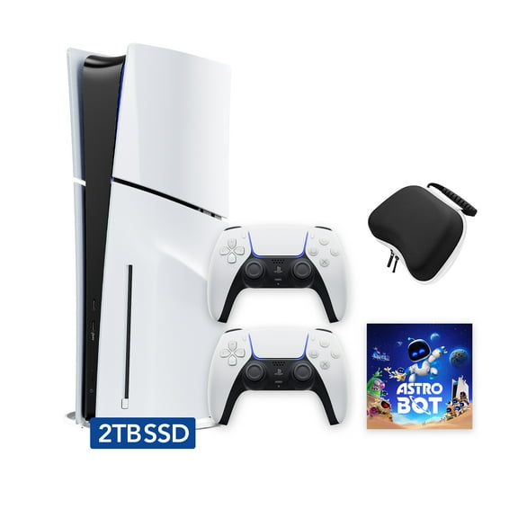 PlayStation 5 Slim Disc 2TB SSD ASTRO BOT Bundle with Two DualSense Controllers and Mytrix Hard Shell Protective Controller Case - PS5 Slim Disc Edition