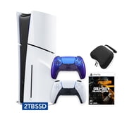 PlayStation 5 Slim Disc 2TB SSD Call of Duty Black Ops 6 Bundle with Two Controllers, White and Chroma Indigo DualSense and Mytrix Hard Shell Protective Controller Case - PS5 Slim Disc Edition