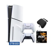 PlayStation 5 Slim Disc 2TB SSD Call of Duty Black Ops 6 Bundle with Two Controllers, White and Chroma Pearl DualSense and Mytrix Hard Shell Protective Controller Case - PS5 Slim Disc Edition