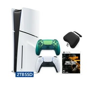 PlayStation 5 Slim Disc 2TB SSD Call of Duty Black Ops 6 Bundle with Two Controllers, White and Chroma Teal DualSense and Mytrix Hard Shell Protective Controller Case - PS5 Slim Disc Edition