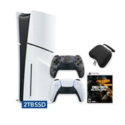 PlayStation 5 Slim Disc 2TB SSD Call of Duty Black Ops 6 Bundle with Two Controllers, White and Gray Camouflage DualSense and Mytrix Hard Shell Protective Controller Case - PS5 Slim Disc Edition