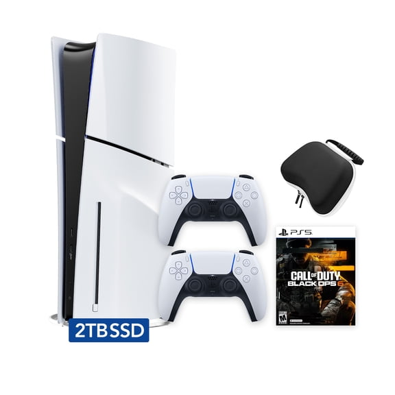 PlayStation 5 Slim Disc 2TB SSD Call of Duty Black Ops 6 Bundle with Two DualSense Controllers and Mytrix Hard Shell Protective Controller Case - PS5 Slim Disc Edition