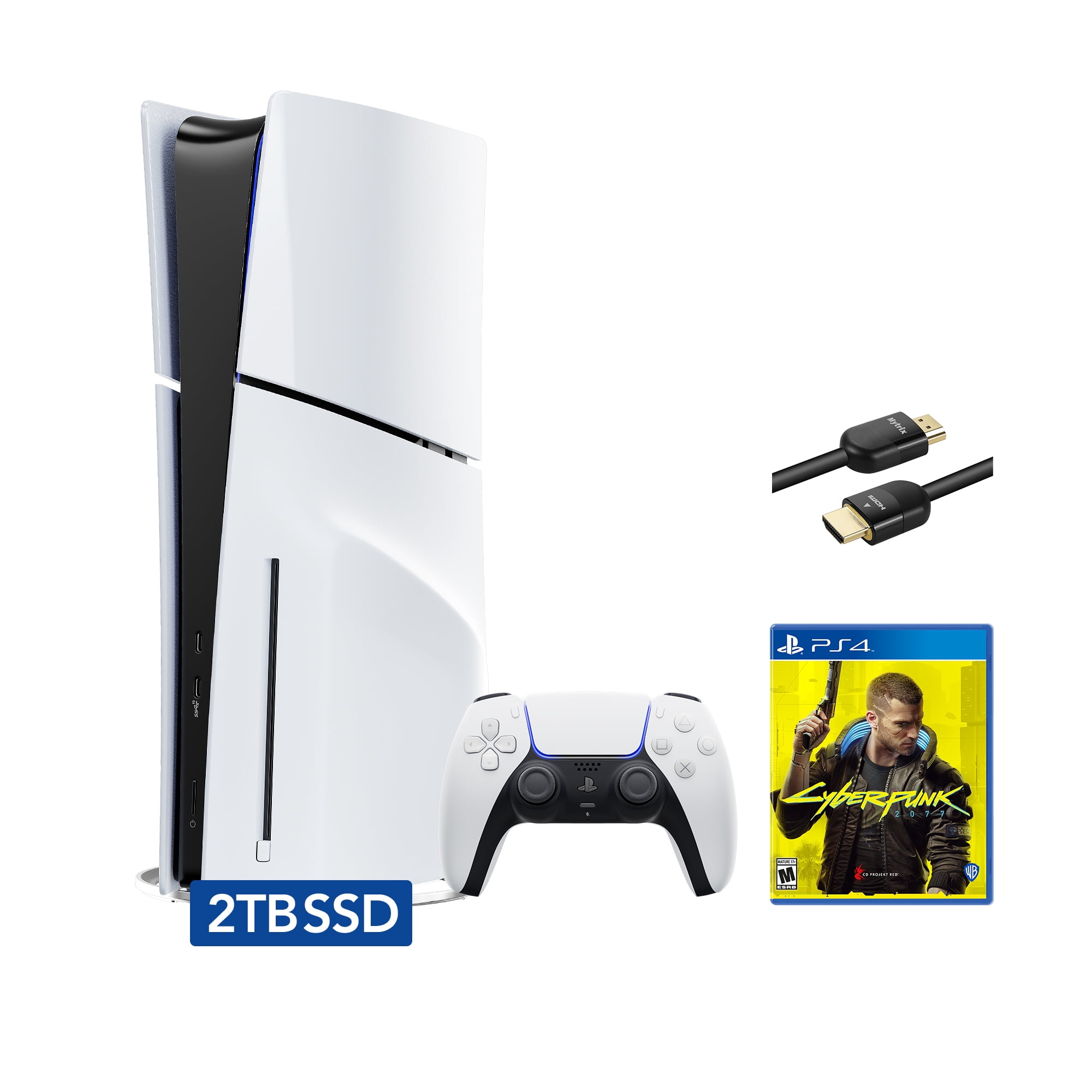 PlayStation 5 Slim Disc 2TB SSD Edition Bundle with Cyberpunk 2077 and Mytrix 8K HDMI2.1 Cable - PS5, White