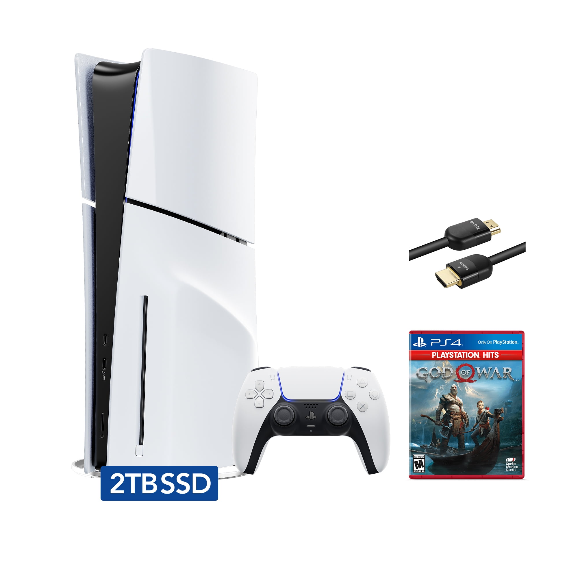 PlayStation 5 Slim Disc 2TB SSD Edition Bundle with God of War and Mytrix 8K HDMI2.1 Cable - PS5, White