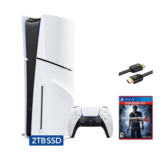 PlayStation 5 Slim Disc 2TB SSD Edition Bundle with Uncharted 4 and Mytrix 8K HDMI2.1 Cable - PS5, White